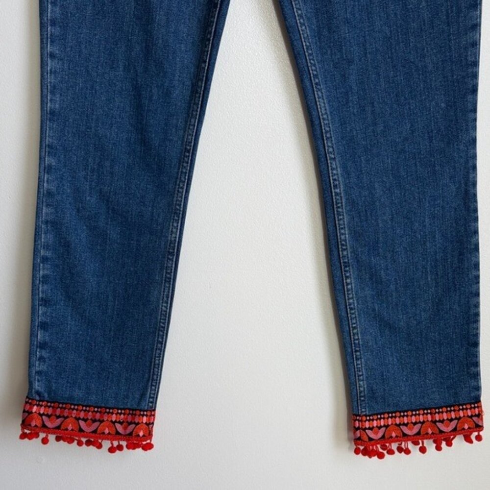 Talbots Blue Ankle Jeans with Red Embroidered Fringe - Picture 8 of 8